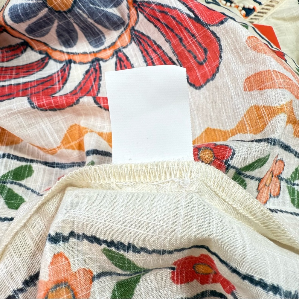 Sundance Zariah Orange Blue Cream Beaded Floral Print Blouse - Picture 11 of 16